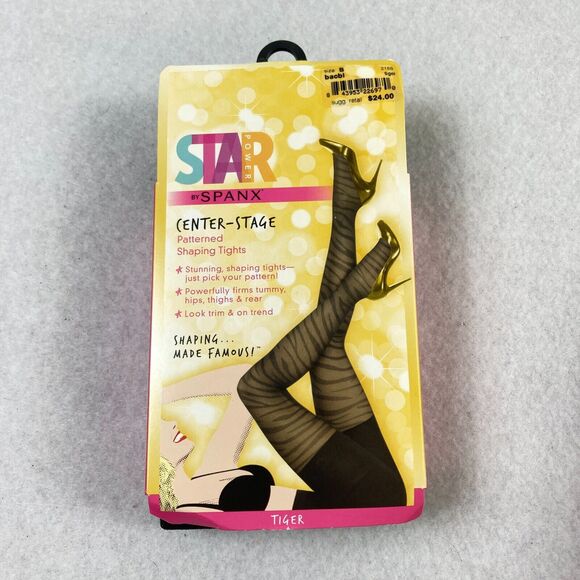 Star Power By Spanx Women Size B Shaping Tights Black Patterned Tiger Stripe NWT - Picture 1 of 7